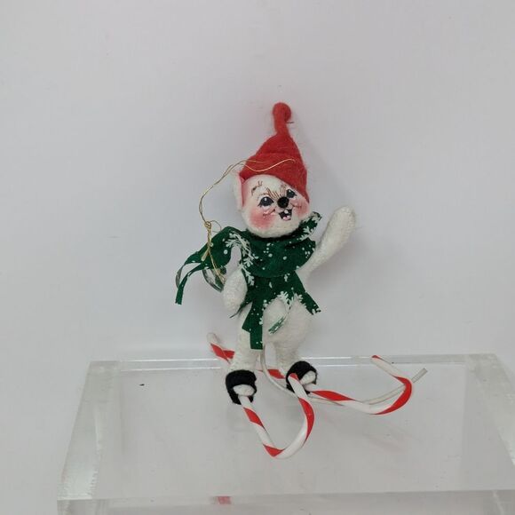 Annalee Mouse Skiing green scarf Christmas Ornament 1994, 4" - Picture 1 of 12